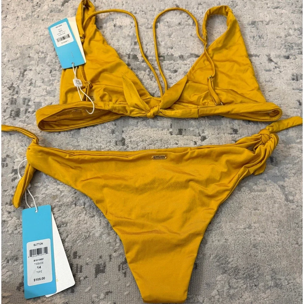 Beach Bunny Sutton Tieside Bikini Set Mustard Yellow Gold top DD bottom large - Picture 3 of 3